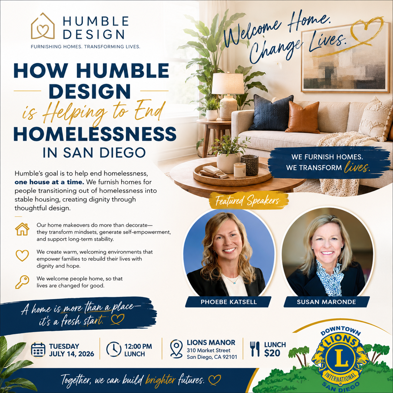 Humble Design San Diego lunch program with guest speakers Phoebe Katsell and Susan Maronde at Lions Manor.